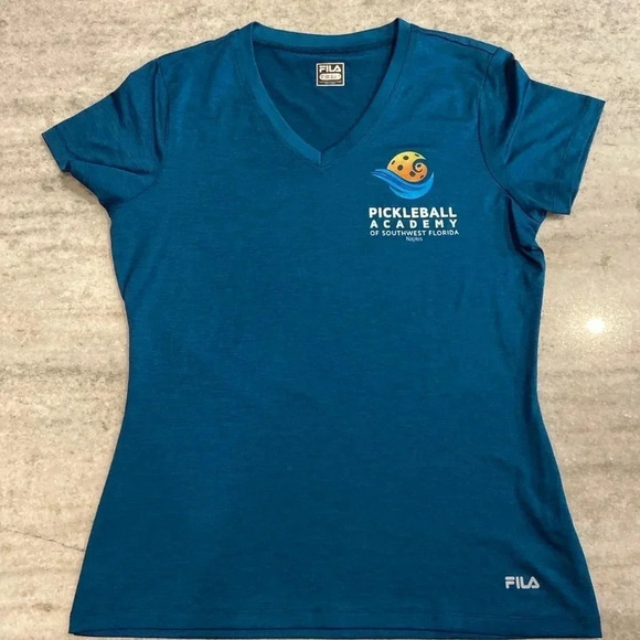 FILA Short Sleeve Shirt Women Size M Pickleball Academy of Southwest Florida EUC - Picture 1 of 6